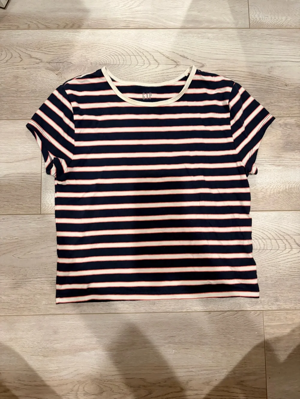 GAP Navy and Pink Striped Short Sleeve Tee